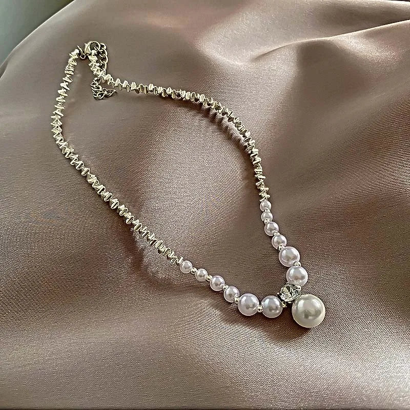 sengpan New Fashion Pearl Droplet Necklace for Women Minimalist Design String Bead Collarbone Chain Wedding Jewelry Gifts