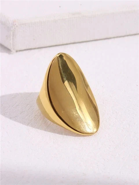 Lianfudai  NEW Exaggeration Punk Water Droplets Distortion Irregular Wide Version Gold Color Ring For Women Party Jewelry