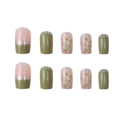 sengpan 24Pcs/Set Press On Fake Nails Green Wearing Reusable False Nails Art Girls Ballerina Coffin Nail With Glue Full Cover Artificial