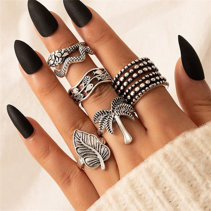 sengpan Christmas wishlist New Vintage Gothic Hip hop letter Butterfly Angle Flower Multi Element Ring Set For Women Men Retro Personality Finger Ring Gifts