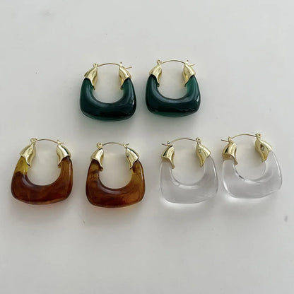 sengpan U-shaped translucent resin earrings, fashionable, simple, light luxury, geometric, multi-color ear clips, earrings for