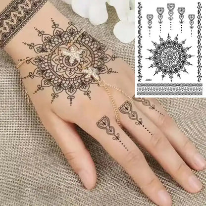 sengpan Black Henna Tattoo Stickers for Hand Temporary Tattoos for Women Butterfly Mehndi Flower Fake Tattoo Mandala Body Art