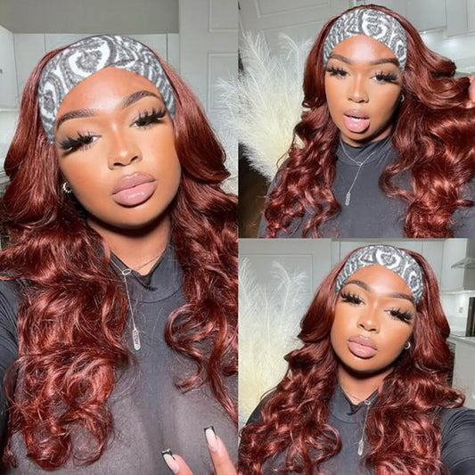 sengpan Reddish Brown Colored Headband Wigs for Black Women Body Wave Headband Wig Human Hair Wigs Wear and Go Glueless Human Hair Wigs