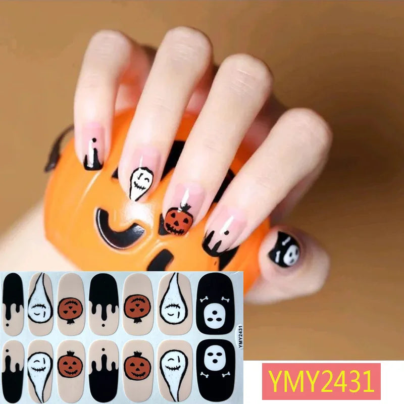 sengpan Baking Free Halloween Nail Stickers Full Sticker Fashion Nail Art Jewelry  Pumpkin Ghost Wholesale Applique Nail Sticker