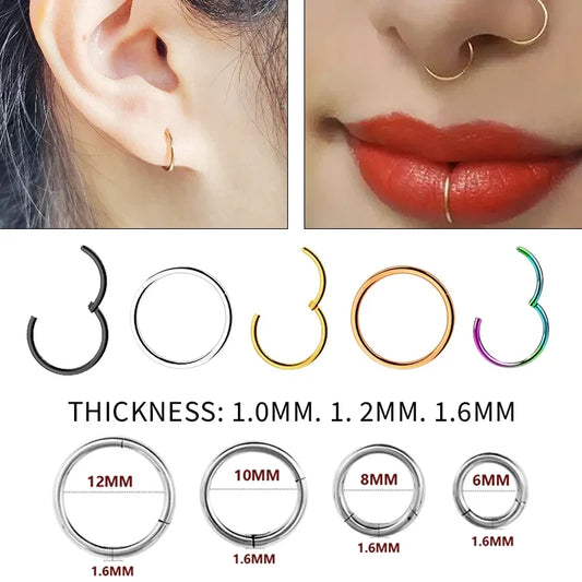 sengpan 1PC Stainless Steel Nose Hoop Septum Piercing Clicker Hinged Segment Rings Lip Helix Daith Conch Cartilage Earrings Sexy Jewelry