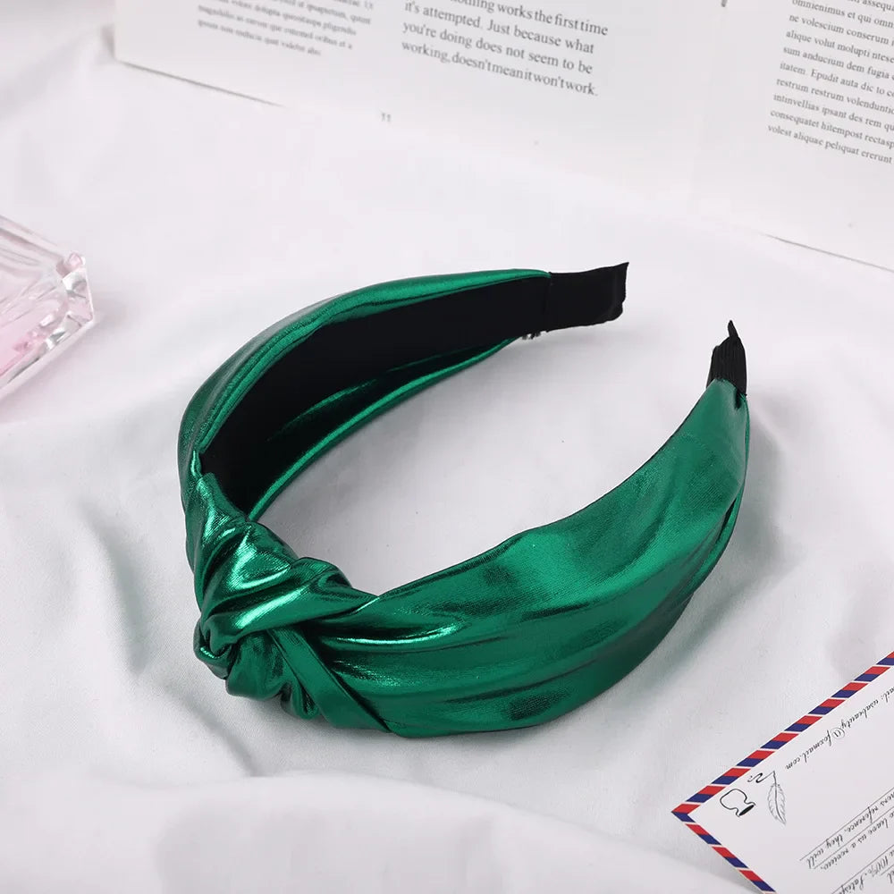 sengpan Pu Glossy Wide Fashion Boutique Hair Accessories Women's Retro Style Headband Knotted Holiday Wind Wide Side Hair Hoop Headwear