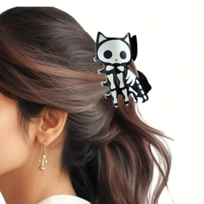 sengpan Halloween Skeleton Cat Hairclip Claw Ponytail Clip Shark Clip Punk Y2K Hair Jewelry Accessories for Women