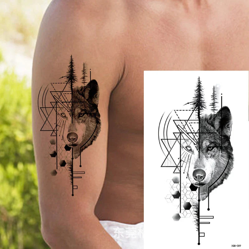 sengpan Black Forest Animal Temporary Tattoos for Men Wolf Tattoo Stickers Tiger Skull Skeleton Fake Tattoo for Women Arm Sleave