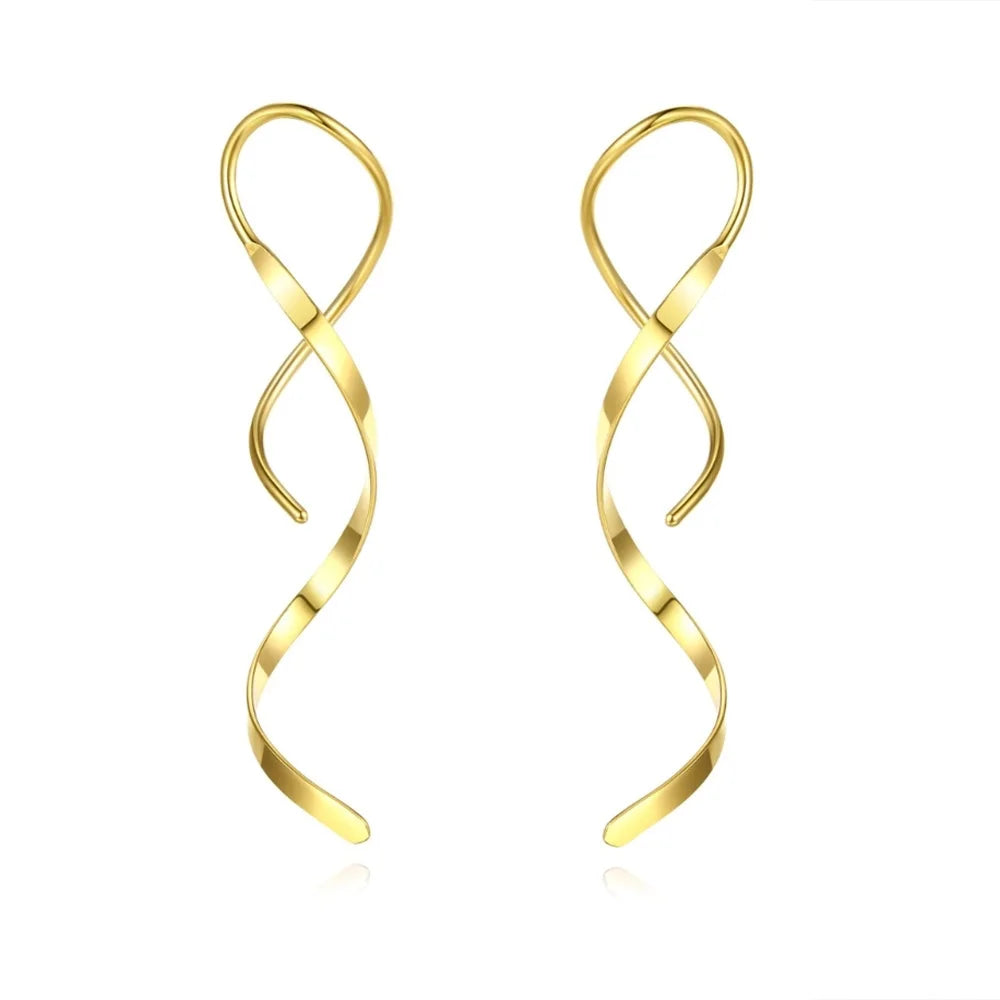 sengpan Simple Spiral Threader Earrings Irregular Helix Wave Curve Ear Line Cuff Stainless Steel Dangling Earring Women Fashion Jewelry