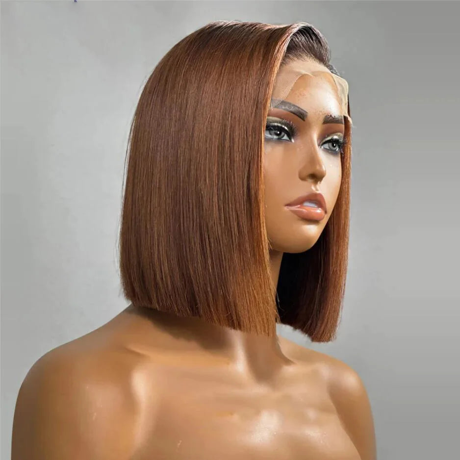 sengpan Soft 180Density Short Bob Ombre Brown Blonde Glueless Straight Lace Front Wig For Black Women BabyHair Preplucked Daily Cosplay