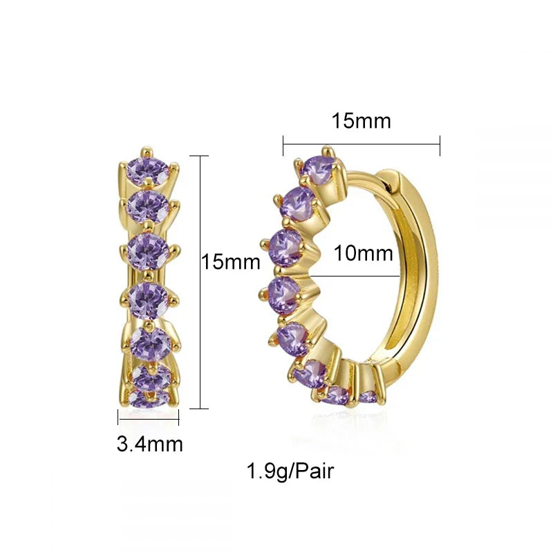 Lianfudai Violet Cubic Zirconia Hoop Dangle Earrings For Women Fashion Gold Plated Earring Set 2024 Jewelry Accessories Wholesale