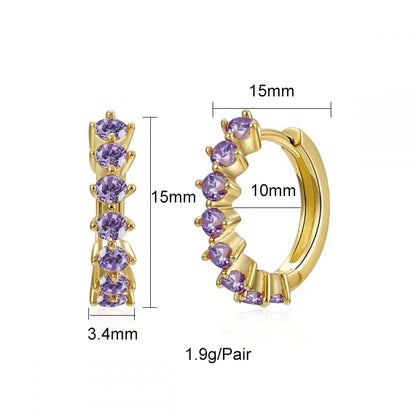 Lianfudai Violet Cubic Zirconia Hoop Dangle Earrings For Women Fashion Gold Plated Earring Set 2024 Jewelry Accessories Wholesale