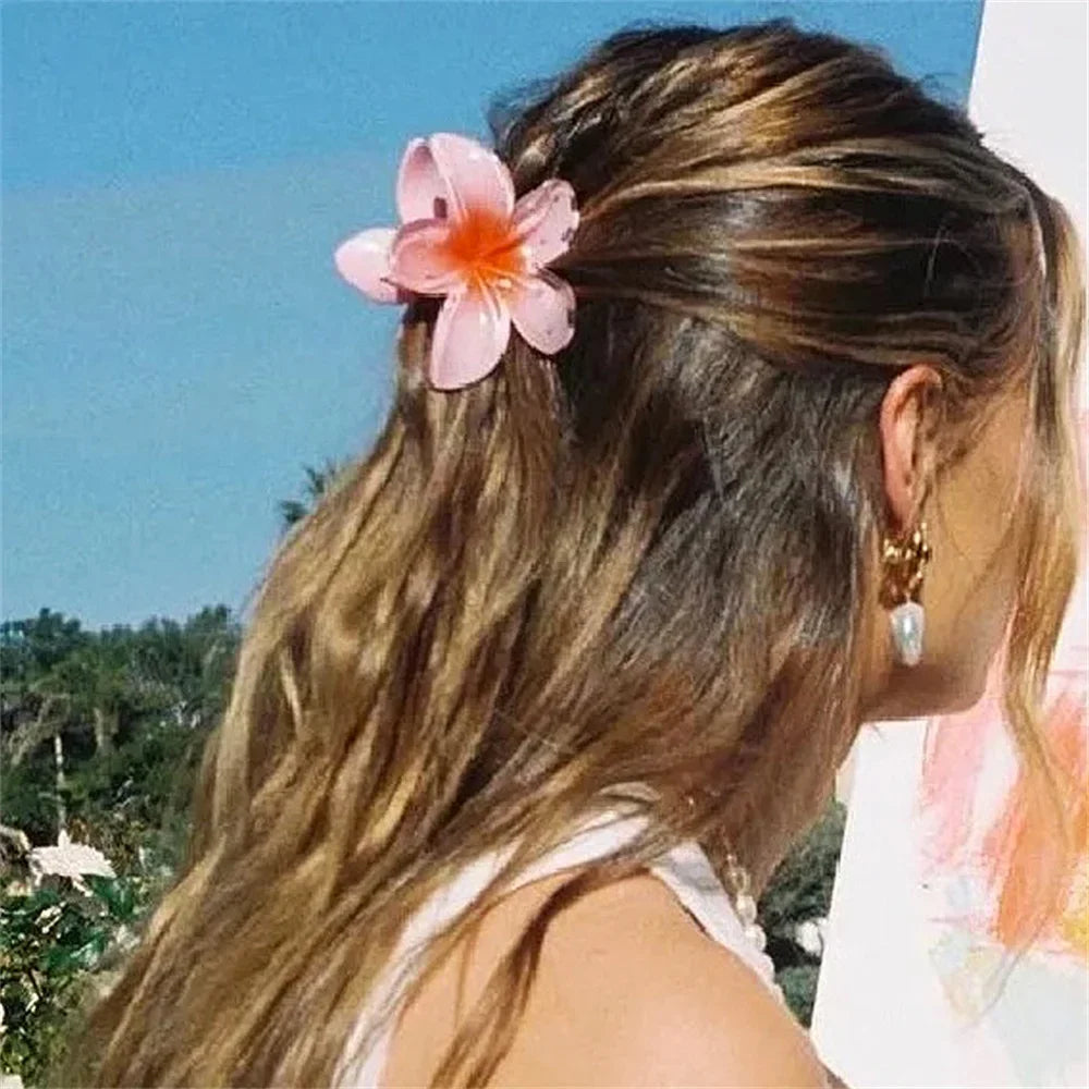 Lianfudai New Gradient Large Flower Acrylic Hair Clip for Women Sweet Hairpins Hair Claws Crab Clamp Barrettes Hawaiian Hair Accessories