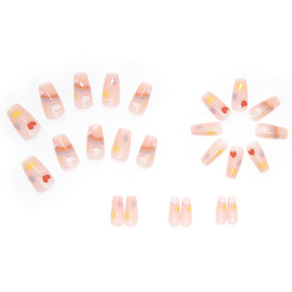 sengpan 24P Cute Childlike Rainbow Nail Art Full Cover Artificial Fake Nails Wearing Reusable False Nails Ballerina Press on Nail Art