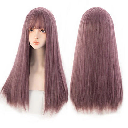 sengpan synthetic long straight hair women's wig silver gradient gray wig cosplay lolita bangs wig party wig