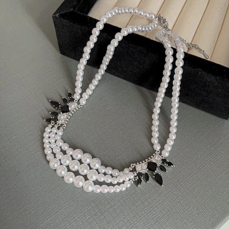 sengpan French Round Long Multi Layered Pearl Necklaces Temperament Collar Chain Sweater Chain Luxury Necklace for Women