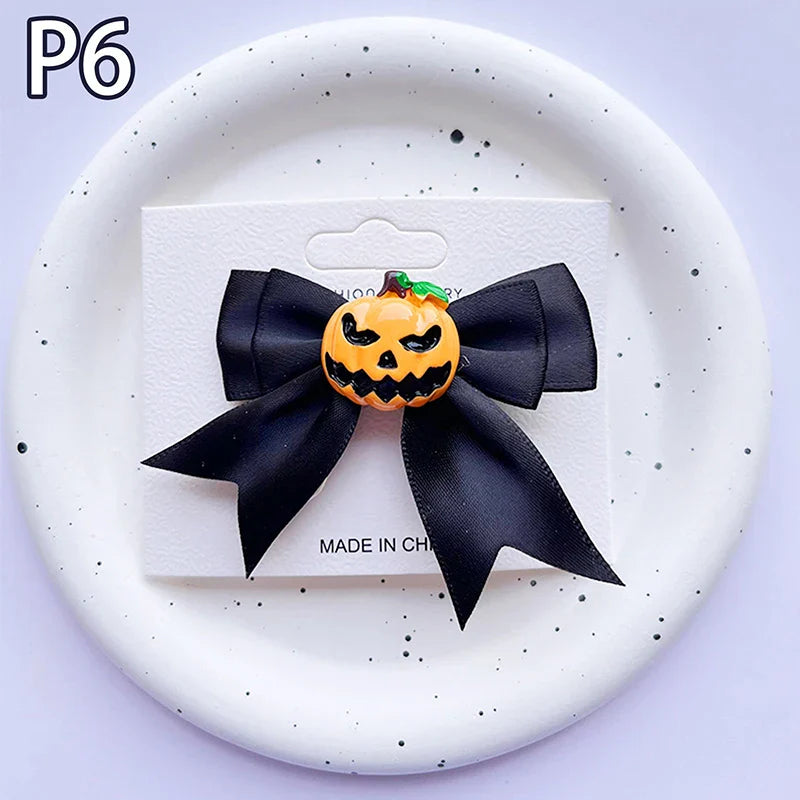 Lianfudai 1PC New Halloween Bows Hair Clips Ghost Witch Hat Pumpkin Hairpins For Baby Girls Hairgrips Barrettes Party Hair Accessories