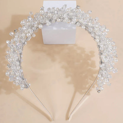 sengpan Luxury Pearl Crystal Bridal Crown Headpieces Handmade Party Wedding Hair Accessories Vintage Rhinestone Women Headband Tiaras