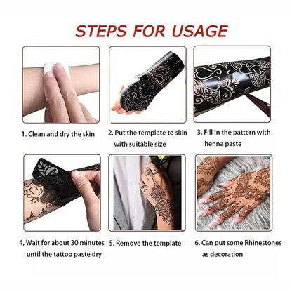 sengpan Reusable Temporary Henna Tattoo Stencil for Hand Arm Sleeve Mehndi Stencils Designs Painting Template DIY Tattoo Supplies