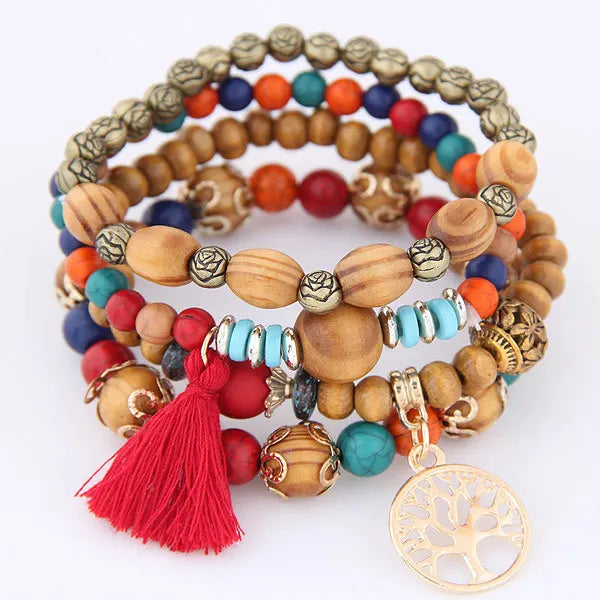 sengpan  Bohemian White Crystal Beads Strand Bracelets For Women Girls Ethnic Tree Of Life Charm Wrap Bracelet Pulseira Feminina