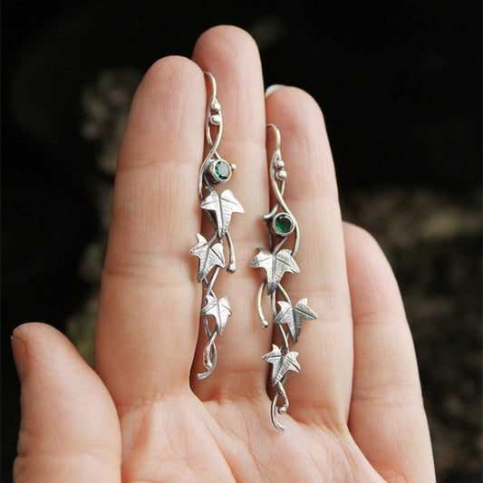 sengpan Silver color earrings Ivy Elven earrings Botanical jewelry Plant earrings Leaf design