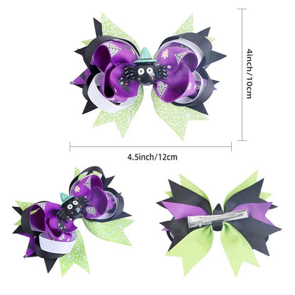 sengpan  Cute Ghost Pumpkin Ribbon Bow Hairpin for Girls Funny Spiderweb Print Bow Hair Clips Barrettes Halloween Hair Accessories