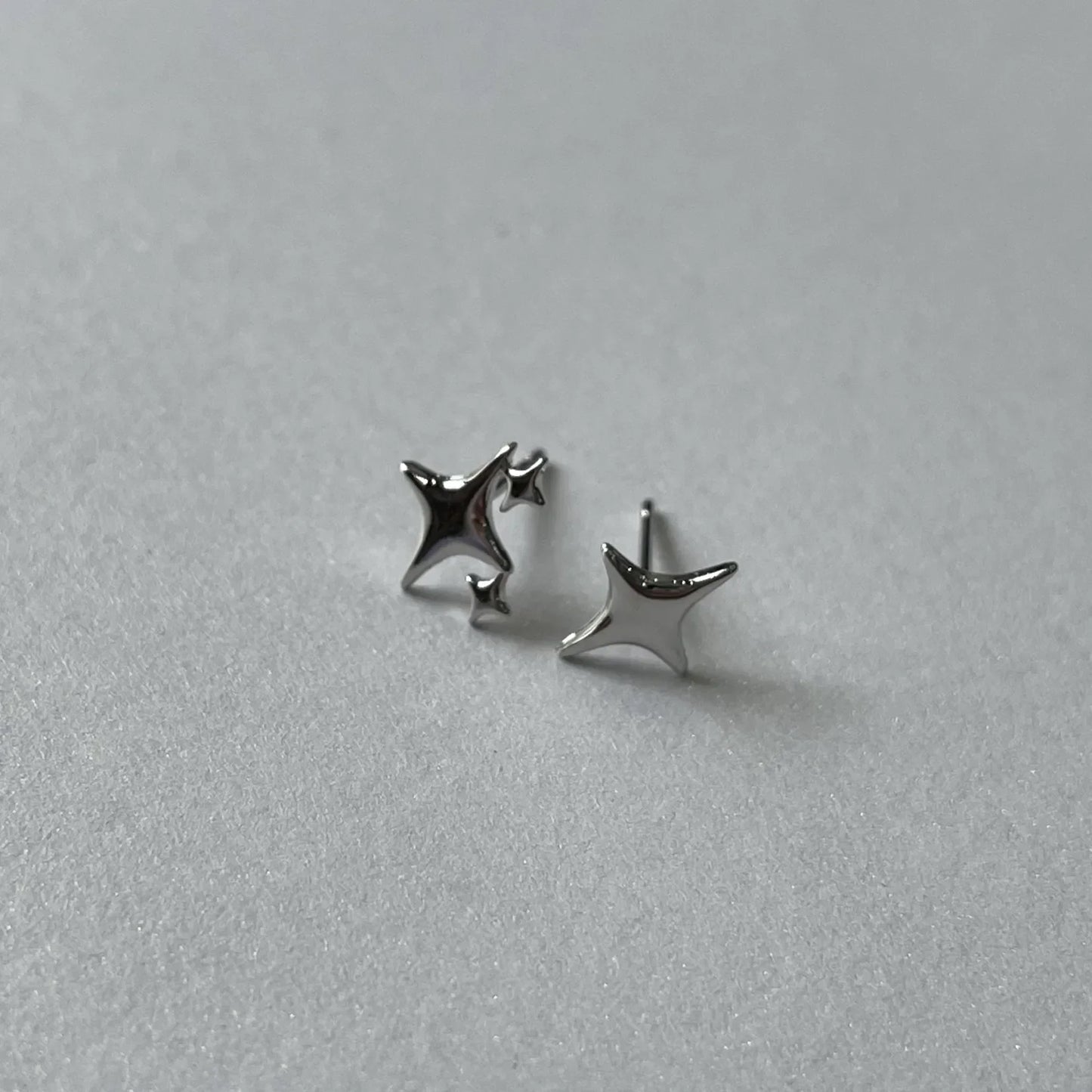 sengpan Stamp Silver Color Star Stud Earrings Women Girl Gift Cute Asymmetry Simple Earring Jewelry