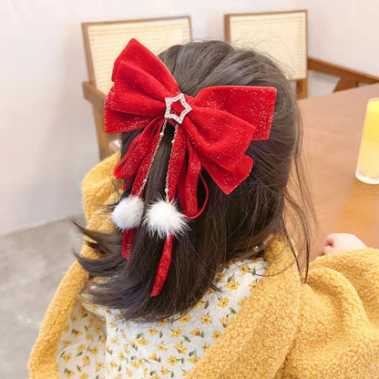 sengpan Red Golden Bow Hair Ornament Christmas New Year Accessories Hair Clips For Women Girls