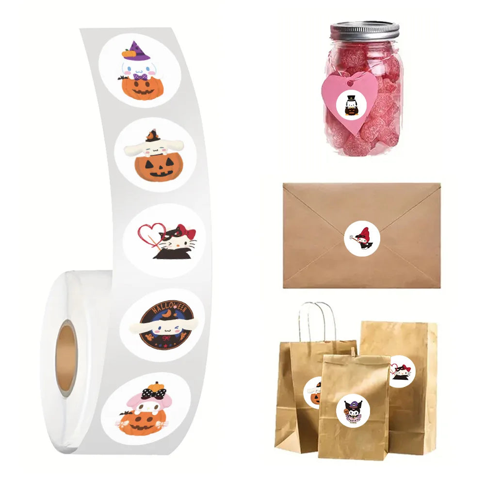 sengpan 500pcs/Roll Halloween Sanrio Cute Cartoon Sealing Sticker DIY PVC Laptop Decals Decoration Stiker Reward Gift Toys