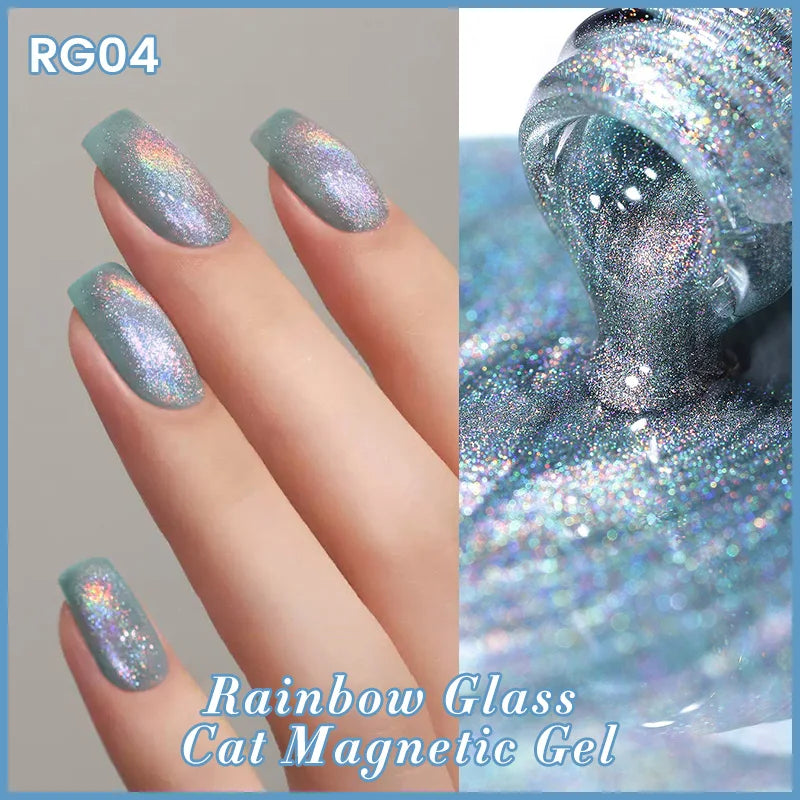 sengpan Super Holos Cat Magnetic Nail Gel Polish for Nails 10ml Soak Off Holographics Laser Gel Polish Auroras Glimmer Nails