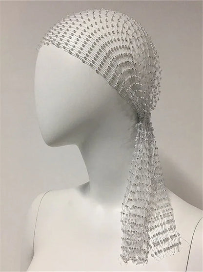 sengpan New Fashion Women Bling Rhinestone Bandanas Turban Hat Headband Crystal Mesh Cap Hair Snood Nets Headpiece Headwear Accessorie