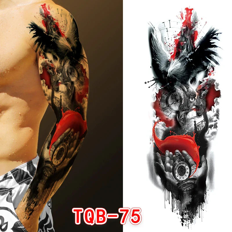 sengpan Large Arm Tattoo Sticker Full Sleeve Temporary Tattoos for Men Fish Wolf Tiger Tattoo Fake Tatoo for Women Waterproof Body Art