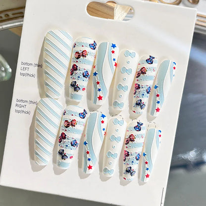 sengpan 12pcs Wearable Press on Fake Nails with Relief Design Shiny Design  Lovely Girl False Nail with Wearing Tools Nail Art Supplies