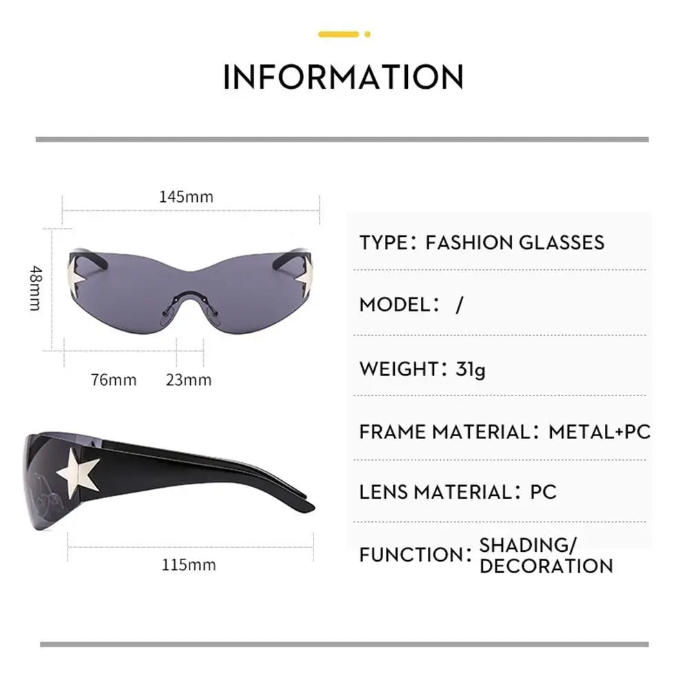 sengpan 2024 Fashion Punk Y2K Sunglasses for Women Men Trendy Wrap Around Sun Glasses Shades Star Decoration Eyewear UV400 Goggles