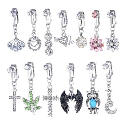 sengpan Cross Fake Belly Button Ring Navel Piercing Ombligo Rings Crystal Rhinestones Stud Earrings Ear Clips Fake Belly Piercing