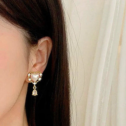 sengpan Love Imitation Pearl Heart Earrings for Women Modern Fashion Girls Earrings Gold Color Statement Ear Accessories Jewelry