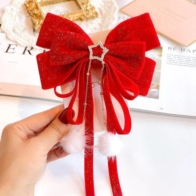 sengpan Red Golden Bow Hair Ornament Christmas New Year Accessories Hair Clips For Women Girls