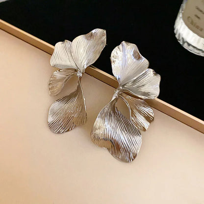 sengpan New Irregular Metal Flower Earrings for Women Statement Gold Silver Color Earring Jewelry Holiday Party Gifts