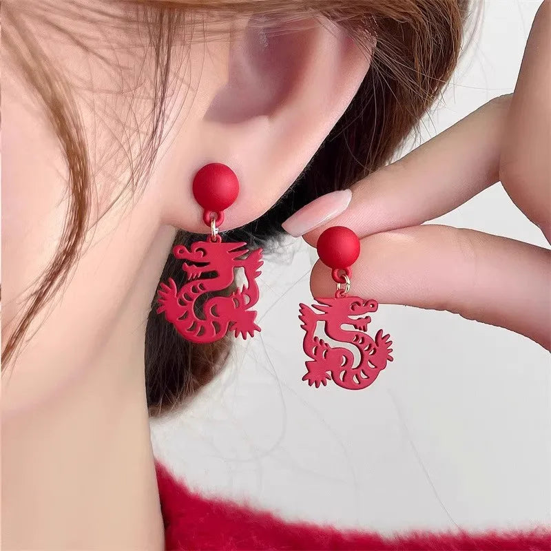 sengpan Red Star Drop Earring for Women Good Wishes Bowknot Pentagram Long Earrings Girls Party New Year Jewelry Gifts