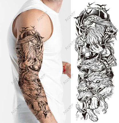 sengpan Waterproof Temporary Tattoo Sticker Anubis Ancient Egypt Greece Zeus Eye Full Arm Fake Tatto Flash Tatoo Sleeve for Men Women