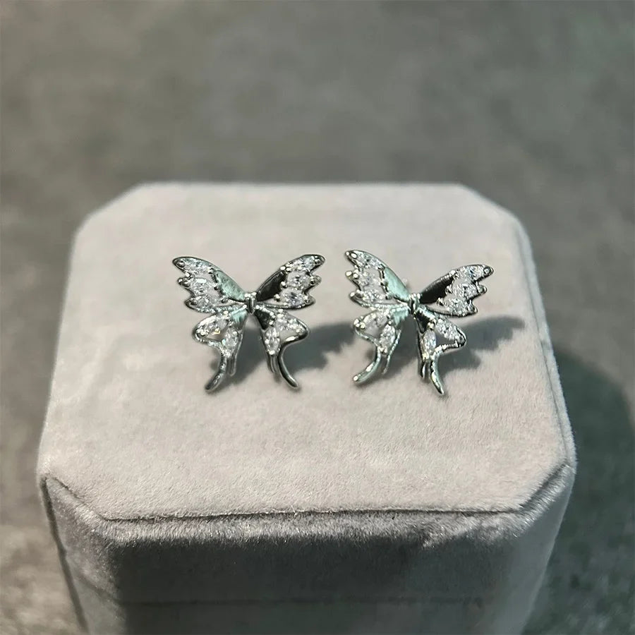 sengpan New Fashion Bling Zircon Butterfly Earrings for Women Exquisite Copper Studs Sweet Elegant Party Jewelry Wedding Gifts