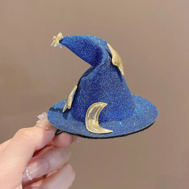 sengpan 1/4pcs Halloween Witch Hat Hair Clip Mini Star Moon Witch Cap Hairpin Headdress Women Costume Ornaments Headwear Party Gifts