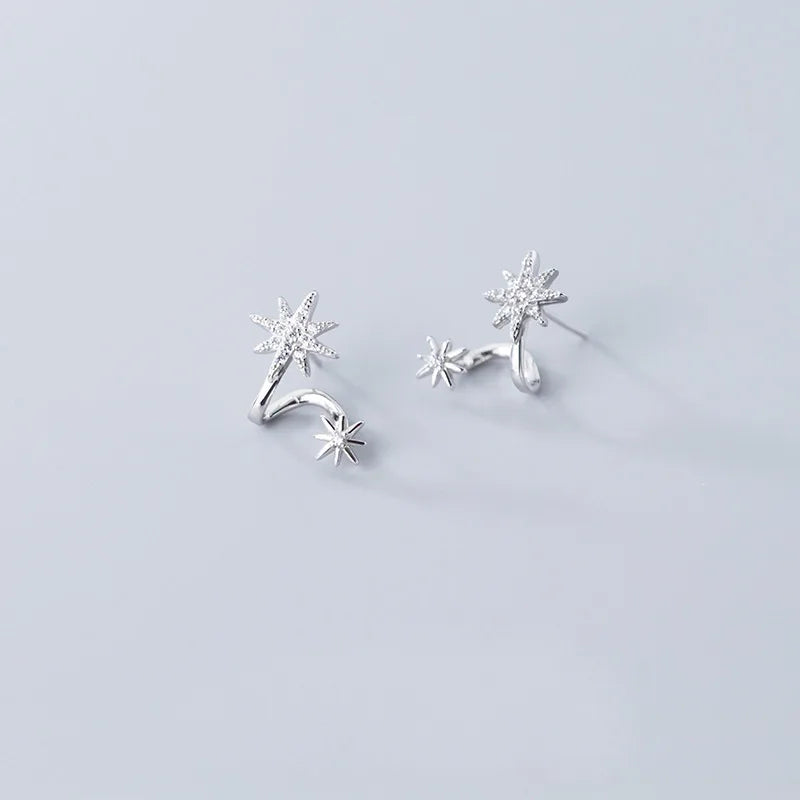 sengpan Rotating Star U-Shaped Earrings For Women Versatile Set With Zircon Six-Pointed Star Earrings Jewelry