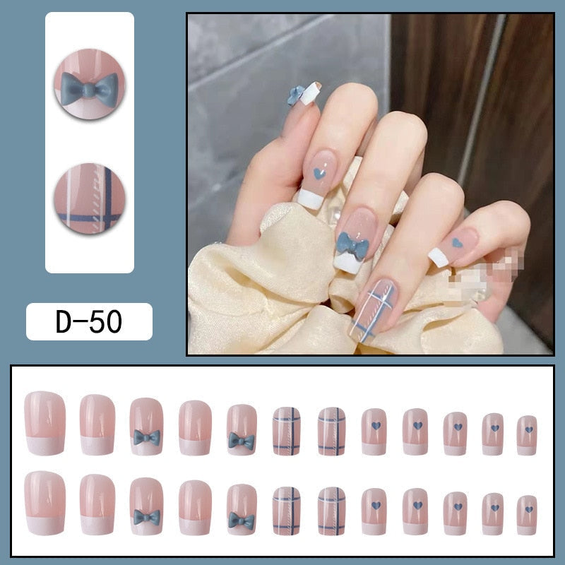 sengpan 24Pcs/Set Press On Fake Nails Green Wearing Reusable False Nails Art Girls Ballerina Coffin Nail With Glue Full Cover Artificial