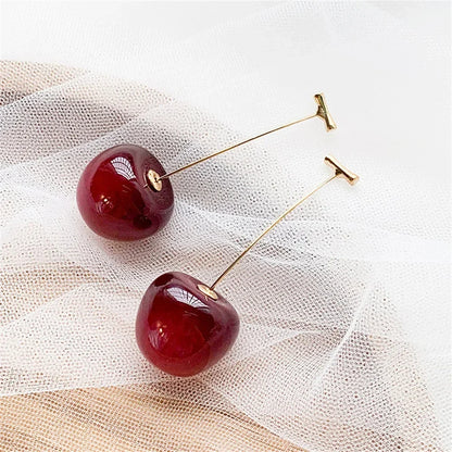 sengpan Accessories for Women Red Cherry Earrings for Women Fruit Statement Dangle Earring Wedding Party Korean Jewelry Gift Mujer