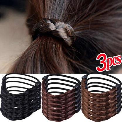 sengpan Wig Braided Fried Dough Twists Braid Hair Ties Elastic for Women's Hair Ring 3 Color Hair Loop Ponytail Truss Up Rope Headwear