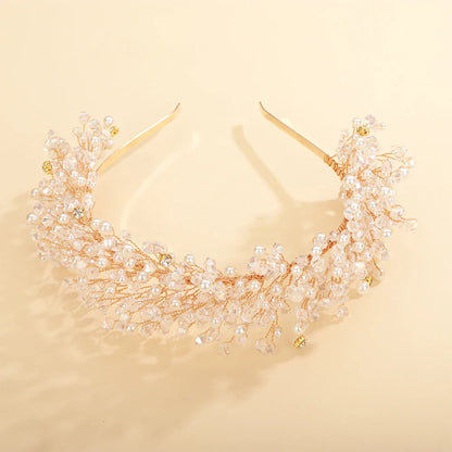 sengpan Luxury Pearl Crystal Bridal Crown Headpieces Handmade Party Wedding Hair Accessories Vintage Rhinestone Women Headband Tiaras