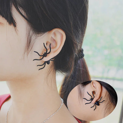 sengpan Punk Street Handsome Personality Alternative Black Spider Earstuds Exaggerate Halloween Funny Earstuds Bar Party Accessories