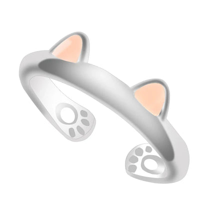 sengpan Cat Ear Finger Rings Open Cute Footprints Ring For Women Girl Pearl Hollow Geometric Gift Adjustable Fine Jewelry Accessories