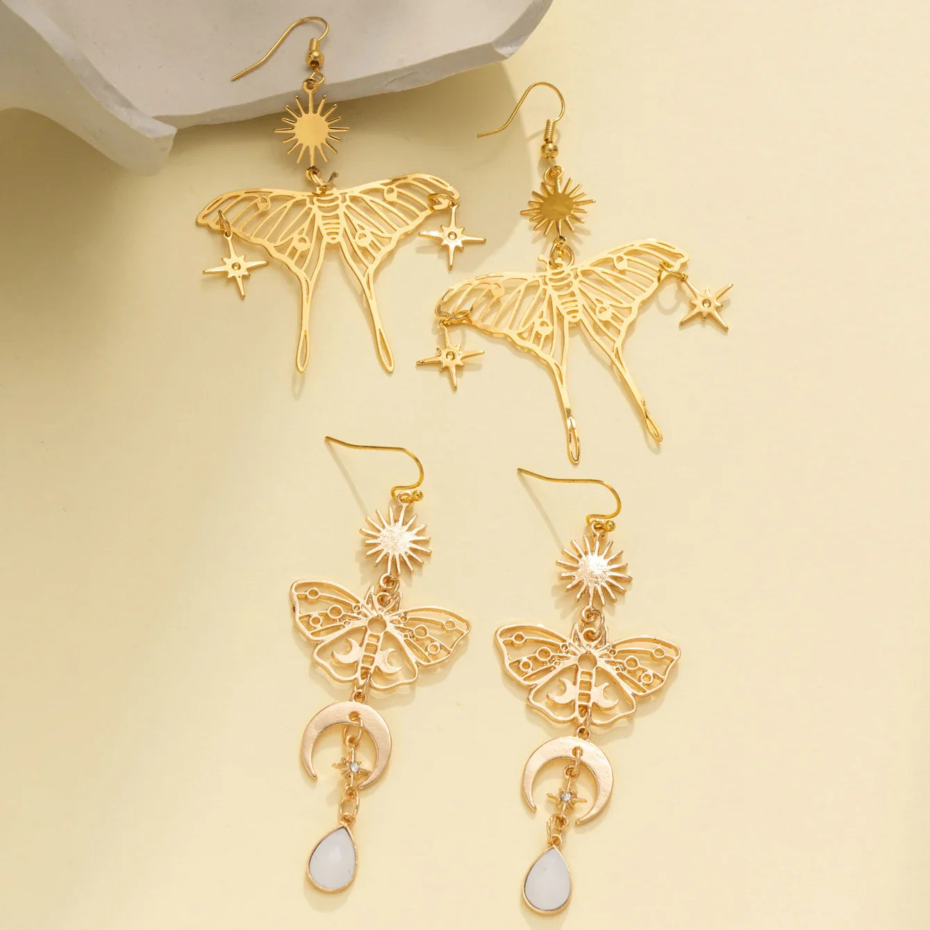 sengpan  Celestial Moonstone Moth Earrings Hypoallergenic Fairy Jewelry Handmade Creativity Novelty Jewelry Women Gift Statement Grunge